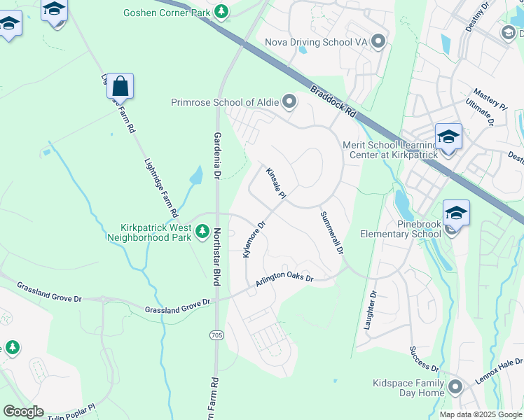 map of restaurants, bars, coffee shops, grocery stores, and more near 25437 Jubilant Drive in Aldie