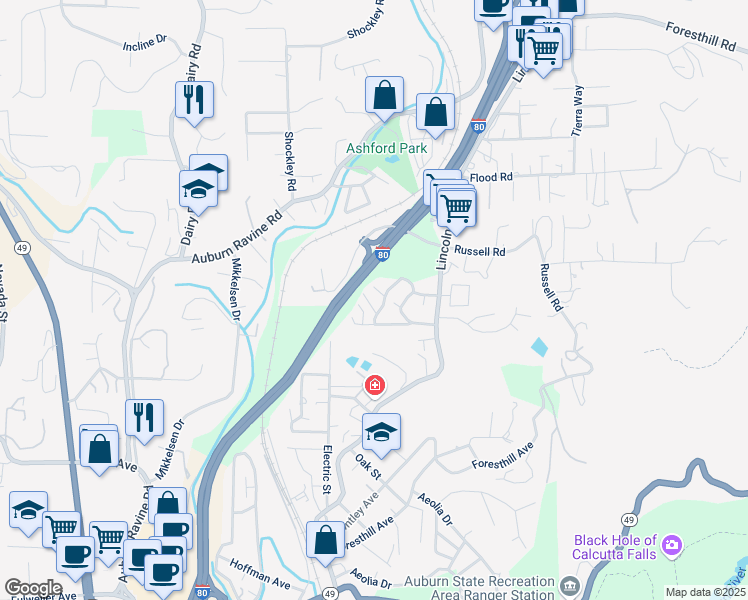 map of restaurants, bars, coffee shops, grocery stores, and more near 13041 Lincoln Way in Auburn