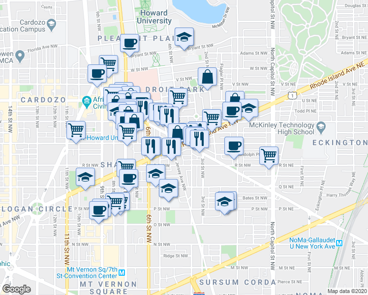 map of restaurants, bars, coffee shops, grocery stores, and more near 101 Independence Avenue Southeast in Washington