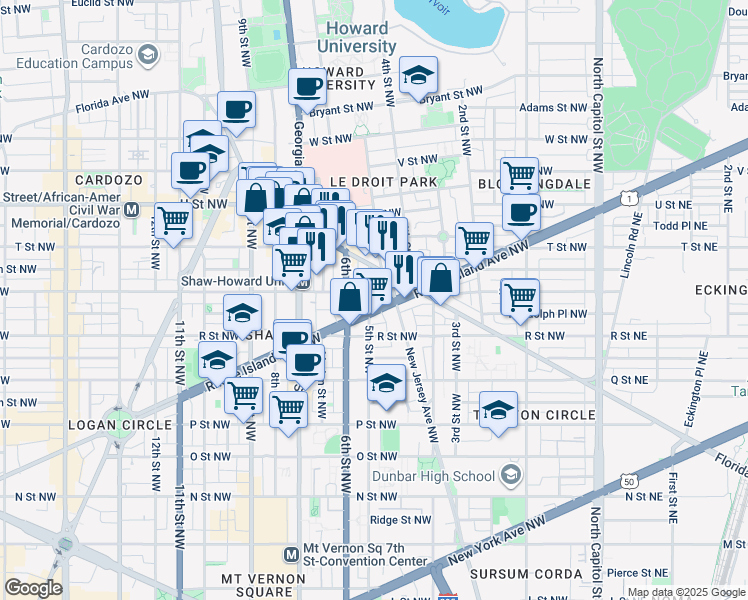 map of restaurants, bars, coffee shops, grocery stores, and more near 101 Independence Avenue Southeast in Washington