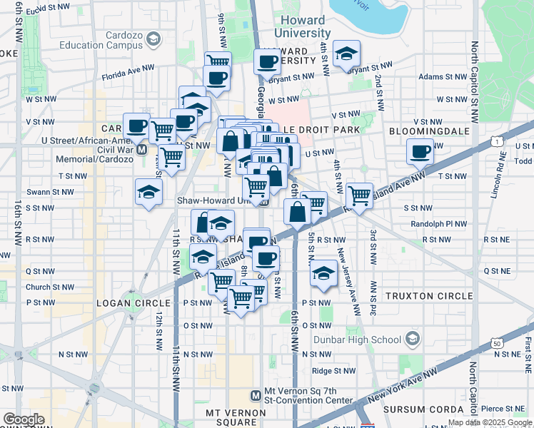 map of restaurants, bars, coffee shops, grocery stores, and more near 101 Independence Avenue Southeast in Washington