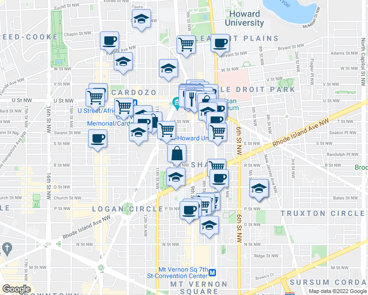 map of restaurants, bars, coffee shops, grocery stores, and more near 101 Independence Avenue Southeast in Washington