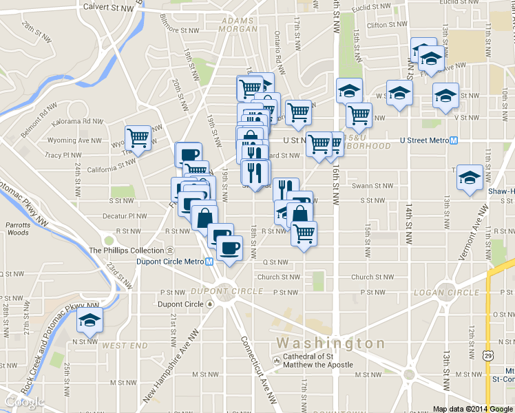 map of restaurants, bars, coffee shops, grocery stores, and more near 101 Independence Avenue Southeast in Washington