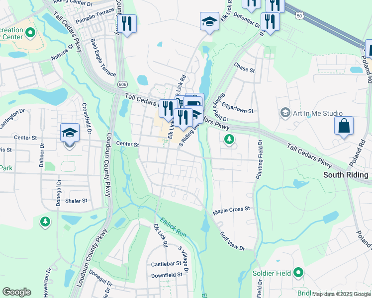 map of restaurants, bars, coffee shops, grocery stores, and more near 43080 Center Street in Chantilly