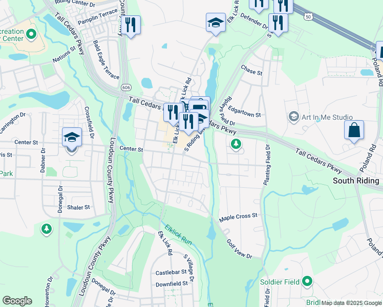 map of restaurants, bars, coffee shops, grocery stores, and more near 43080 Center Street in Chantilly