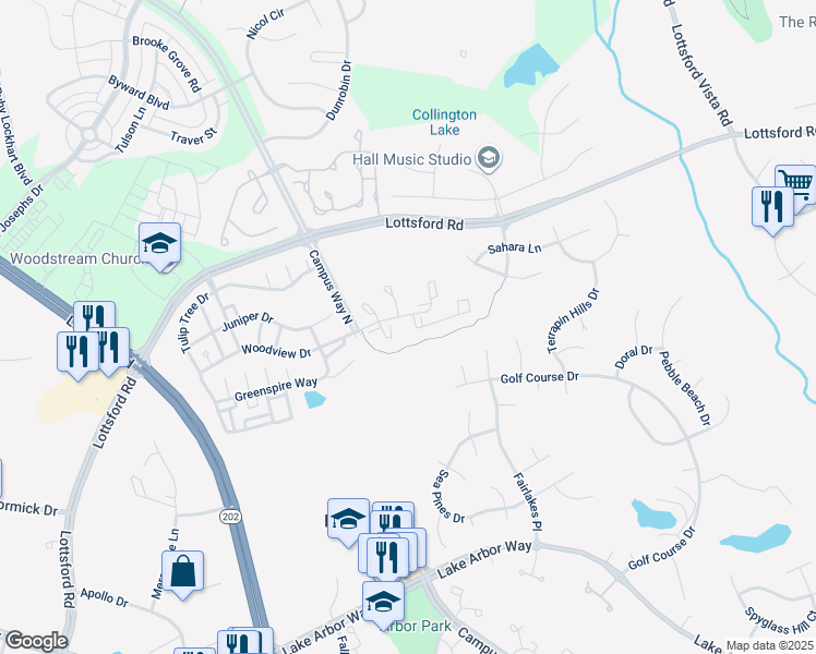 map of restaurants, bars, coffee shops, grocery stores, and more near 1705 Barrington Court in Bowie