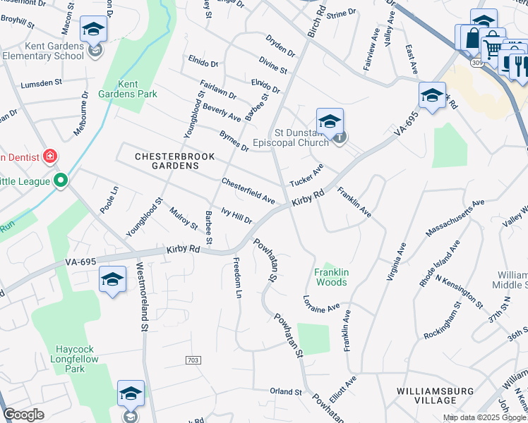 map of restaurants, bars, coffee shops, grocery stores, and more near 1904 Kirby Road in McLean
