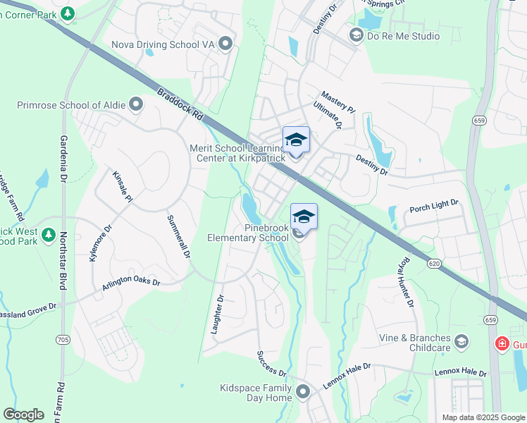 map of restaurants, bars, coffee shops, grocery stores, and more near 25445 Elm Terrace in Aldie