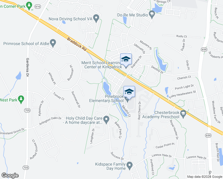 map of restaurants, bars, coffee shops, grocery stores, and more near 25445 Elm Terrace in Aldie