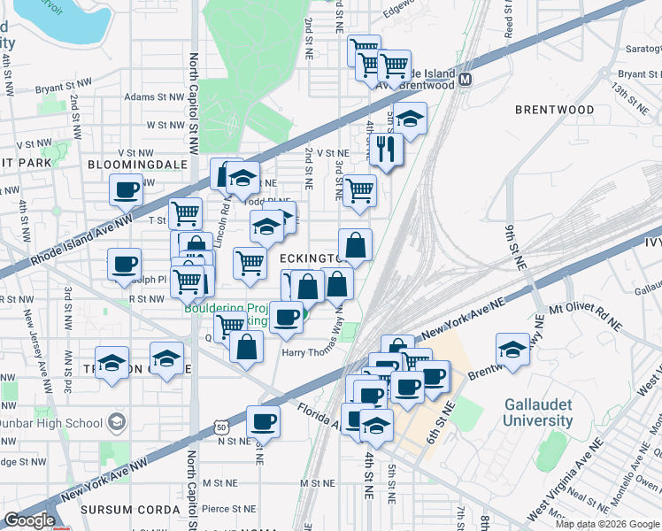 map of restaurants, bars, coffee shops, grocery stores, and more near 101 Independence Avenue Southeast in Washington