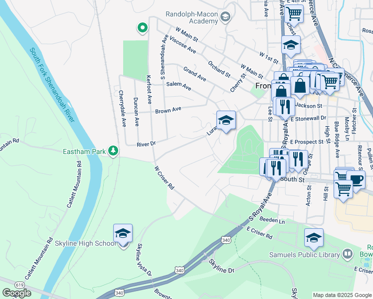 map of restaurants, bars, coffee shops, grocery stores, and more near 412 Luray Avenue in Front Royal