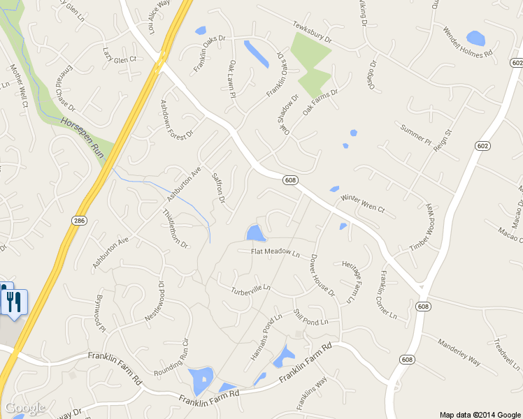 map of restaurants, bars, coffee shops, grocery stores, and more near 12812 Gatepost Court in Herndon