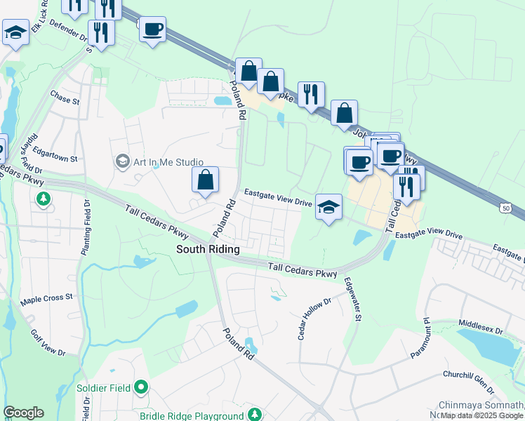 map of restaurants, bars, coffee shops, grocery stores, and more near 43579 White Cap Terrace in Chantilly