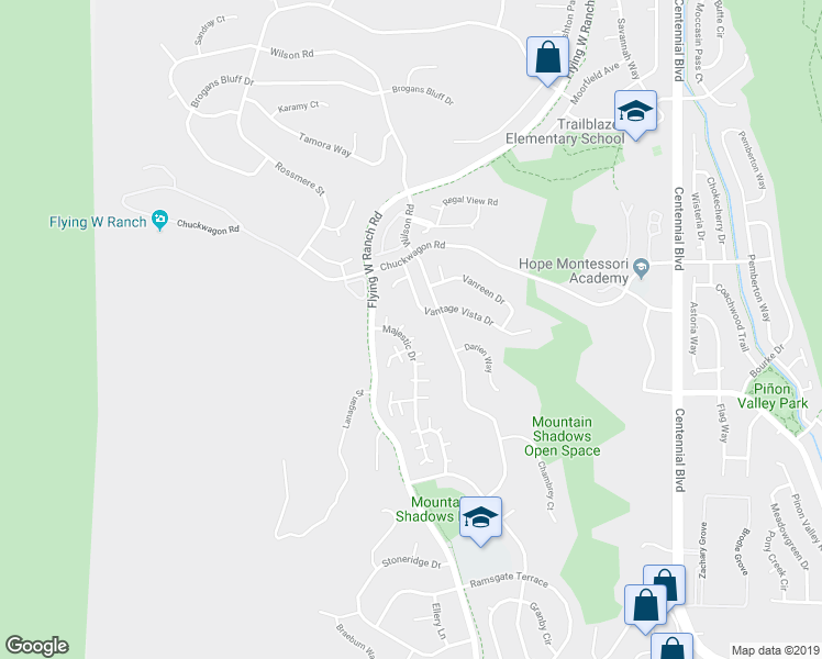 map of restaurants, bars, coffee shops, grocery stores, and more near 5650 Vantage Vista Drive in Colorado Springs