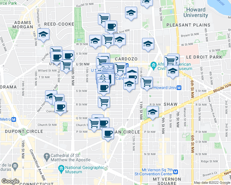 map of restaurants, bars, coffee shops, grocery stores, and more near 101 Independence Avenue Southeast in Washington