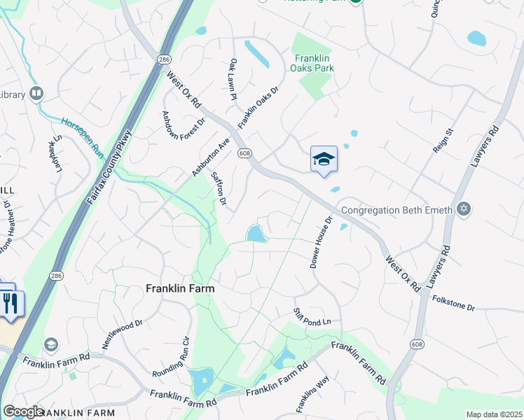 map of restaurants, bars, coffee shops, grocery stores, and more near 12812 Gatepost Court in Herndon