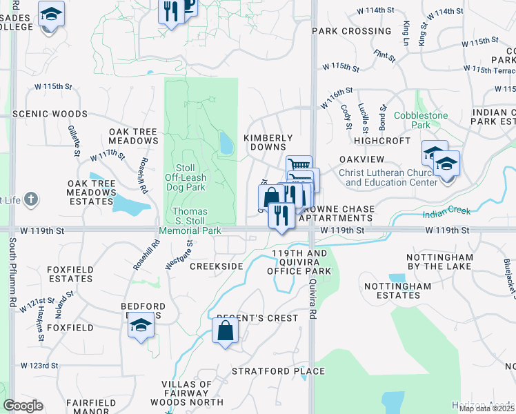 map of restaurants, bars, coffee shops, grocery stores, and more near 11753 Caenen Street in Overland Park