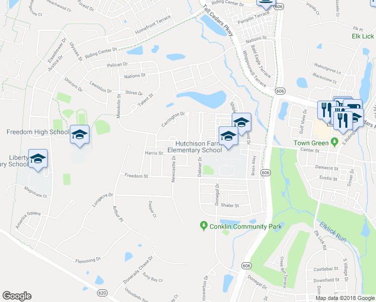 map of restaurants, bars, coffee shops, grocery stores, and more near 42704 Rolling Rock Square in Chantilly