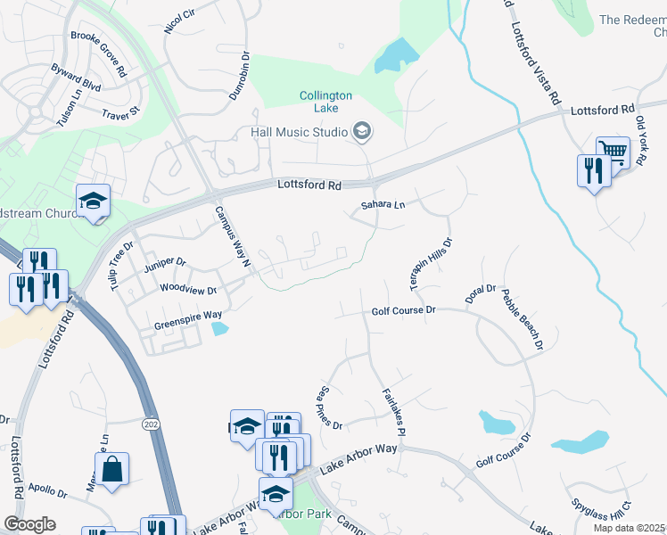 map of restaurants, bars, coffee shops, grocery stores, and more near 1835 Barrington Court in Bowie