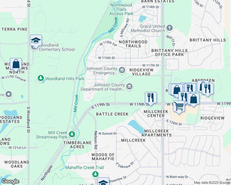 map of restaurants, bars, coffee shops, grocery stores, and more near 11880 South Sunset Drive in Olathe