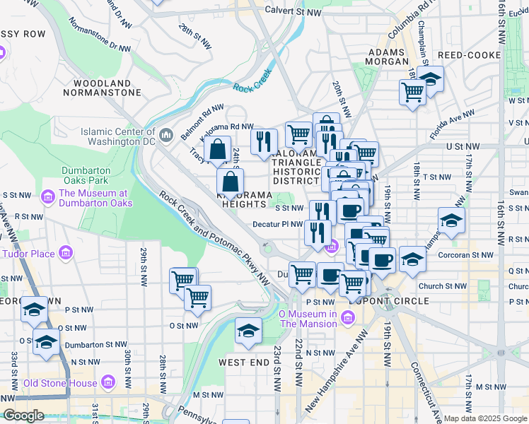 map of restaurants, bars, coffee shops, grocery stores, and more near 2310 S Street Northwest in Washington