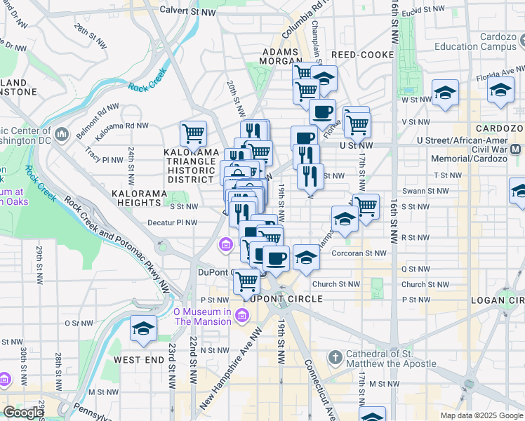 map of restaurants, bars, coffee shops, grocery stores, and more near 1920 S Street Northwest in Washington