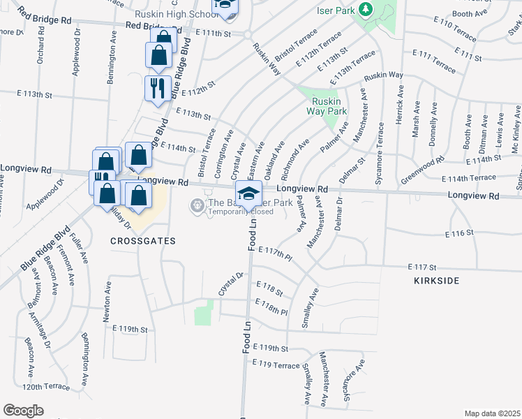 map of restaurants, bars, coffee shops, grocery stores, and more near 11569 Food Lane in Kansas City