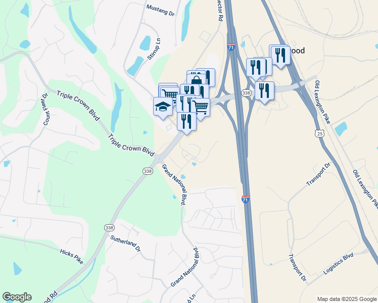 map of restaurants, bars, coffee shops, grocery stores, and more near 415 Davis Lane in Walton