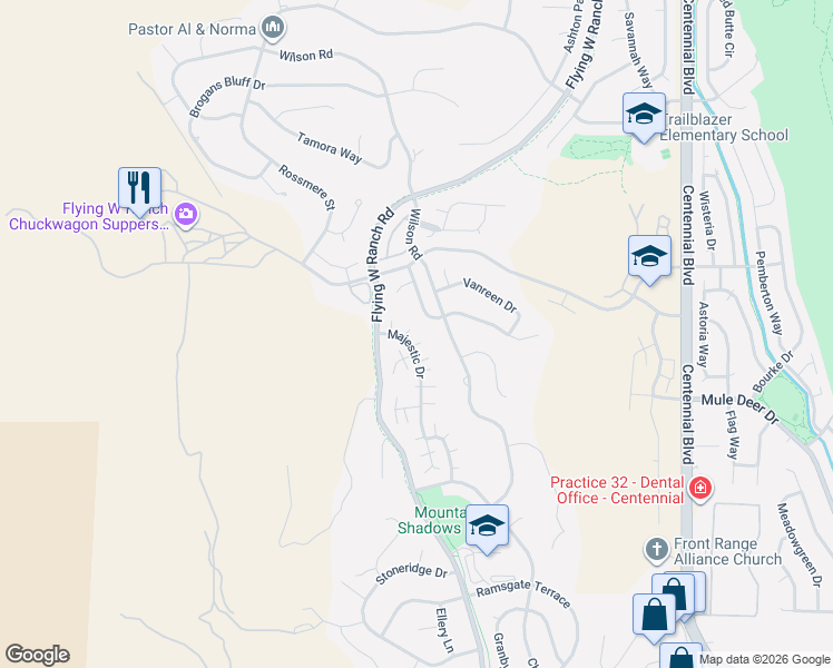 map of restaurants, bars, coffee shops, grocery stores, and more near 5650 Vantage Vista Drive in Colorado Springs