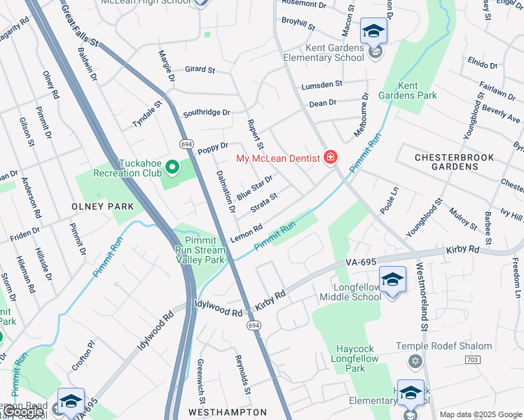 map of restaurants, bars, coffee shops, grocery stores, and more near 6901 Strata Street in McLean