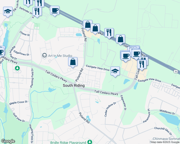 map of restaurants, bars, coffee shops, grocery stores, and more near 43569 White Cap Terrace in Chantilly