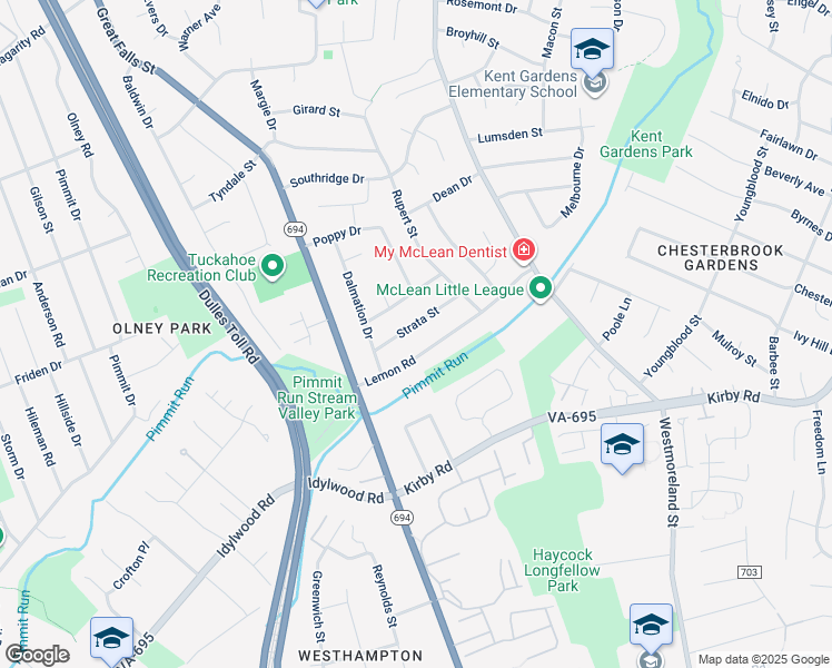 map of restaurants, bars, coffee shops, grocery stores, and more near 6901 Strata Street in McLean