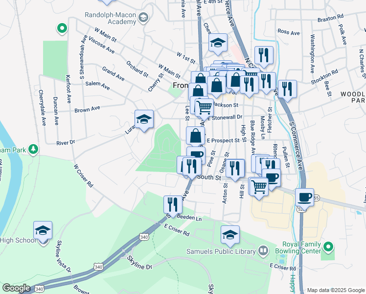 map of restaurants, bars, coffee shops, grocery stores, and more near 311 Lee Street in Front Royal