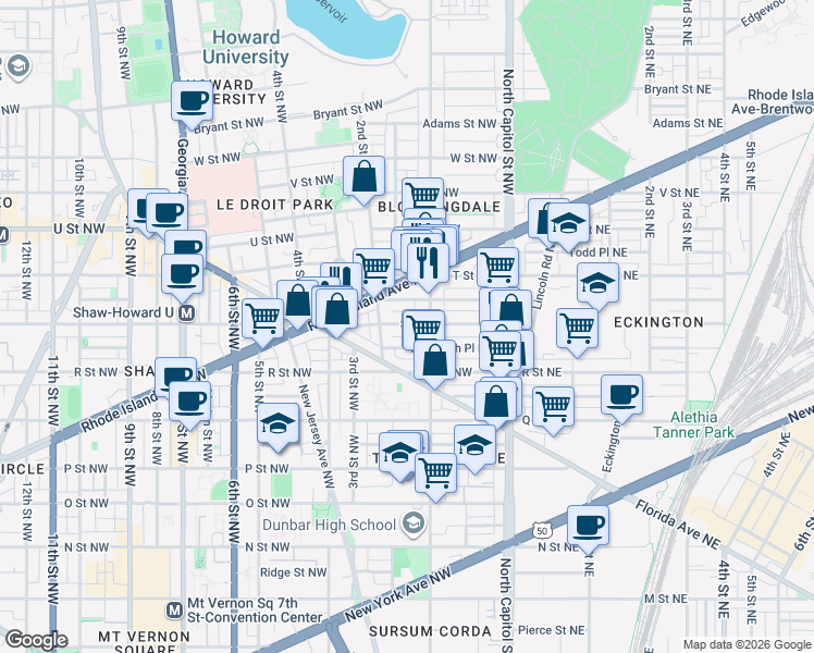 map of restaurants, bars, coffee shops, grocery stores, and more near 101 Independence Avenue Southeast in Washington