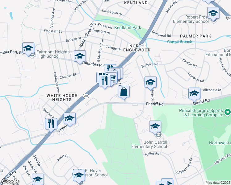 map of restaurants, bars, coffee shops, grocery stores, and more near 1846 Cedarwood Court in Hyattsville