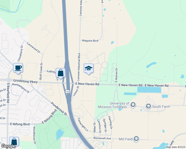 map of restaurants, bars, coffee shops, grocery stores, and more near 3301 East New Haven Road in Columbia