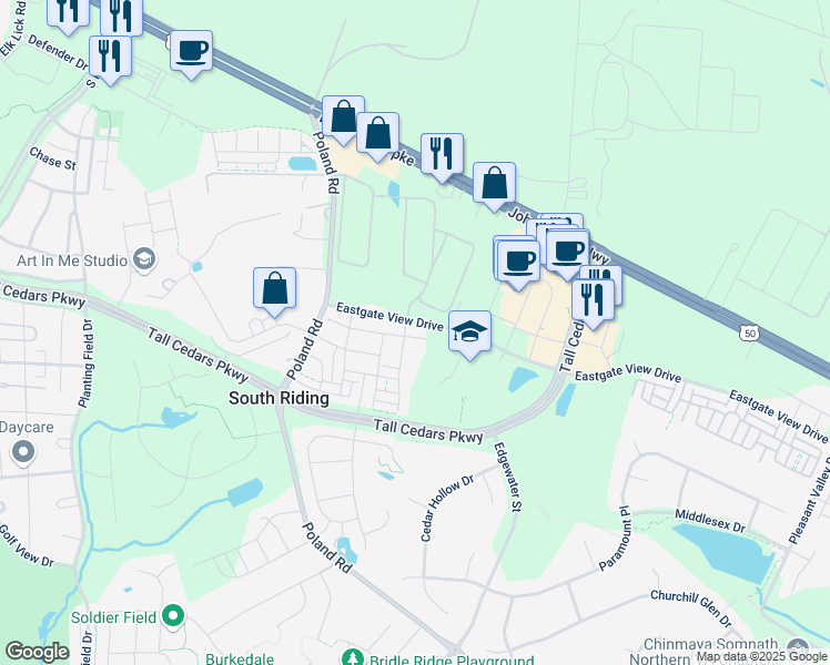 map of restaurants, bars, coffee shops, grocery stores, and more near 43620 White Cap Terrace in Chantilly