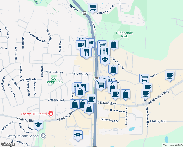 map of restaurants, bars, coffee shops, grocery stores, and more near 219 East El Cortez Drive in Columbia