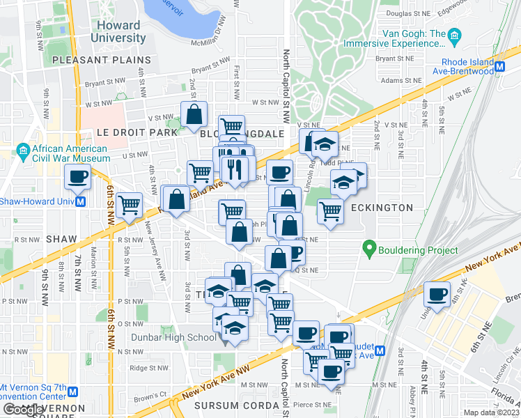 map of restaurants, bars, coffee shops, grocery stores, and more near 101 Independence Avenue Southeast in Washington