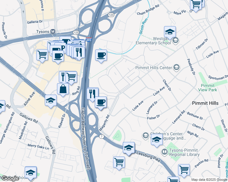 map of restaurants, bars, coffee shops, grocery stores, and more near 1954 Kennedy Drive in McLean