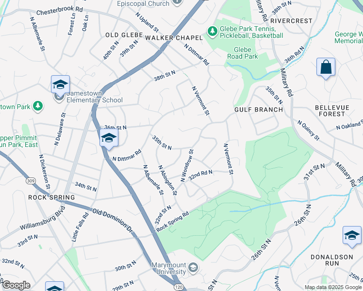 map of restaurants, bars, coffee shops, grocery stores, and more near 4635 35th Street North in Arlington