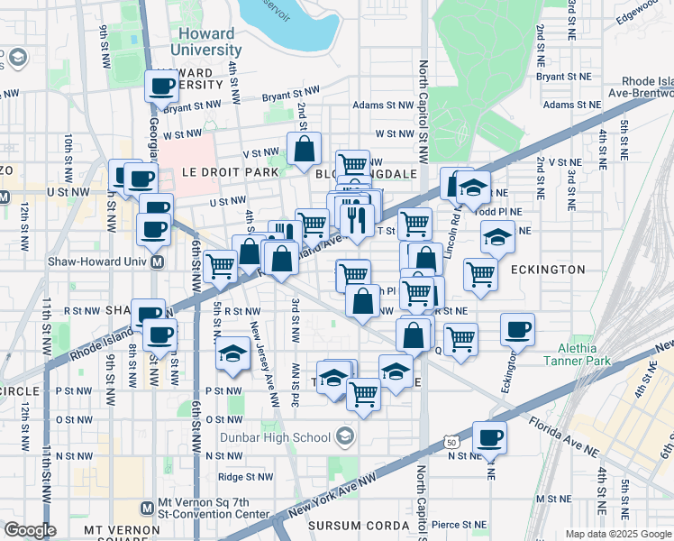 map of restaurants, bars, coffee shops, grocery stores, and more near 101 Independence Avenue Southeast in Washington