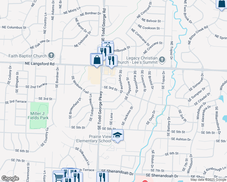 map of restaurants, bars, coffee shops, grocery stores, and more near 1809 Southeast 3rd Street in Lee's Summit