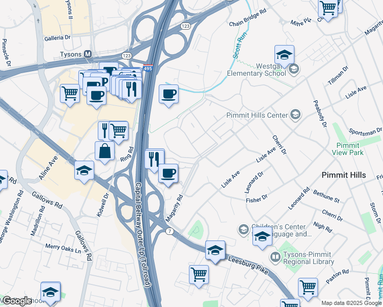 map of restaurants, bars, coffee shops, grocery stores, and more near 1954 Kennedy Drive in McLean