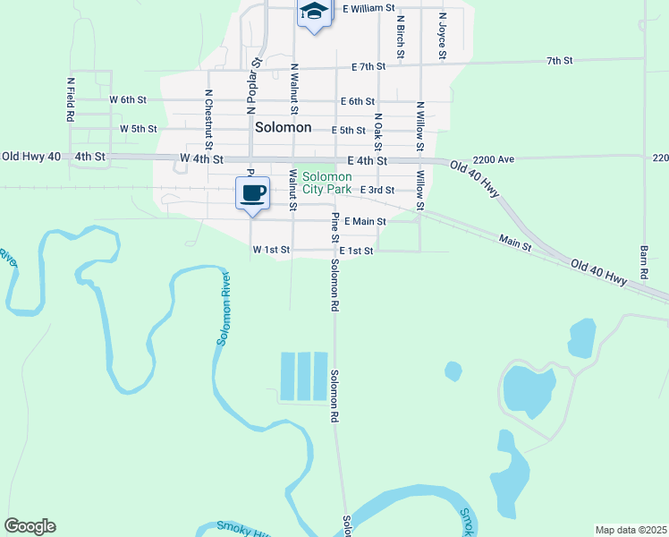 map of restaurants, bars, coffee shops, grocery stores, and more near Pine Street in Solomon
