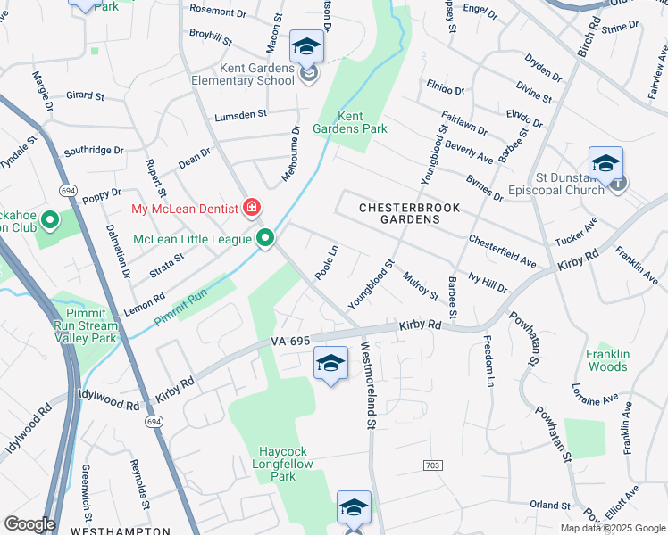 map of restaurants, bars, coffee shops, grocery stores, and more near 1901 Poole Lane in McLean