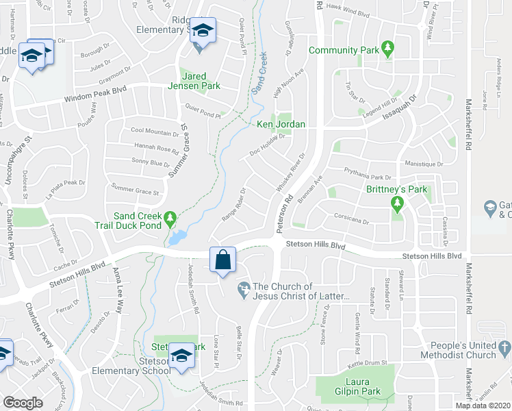 map of restaurants, bars, coffee shops, grocery stores, and more near 5537 Calamity Jane Lane in Colorado Springs