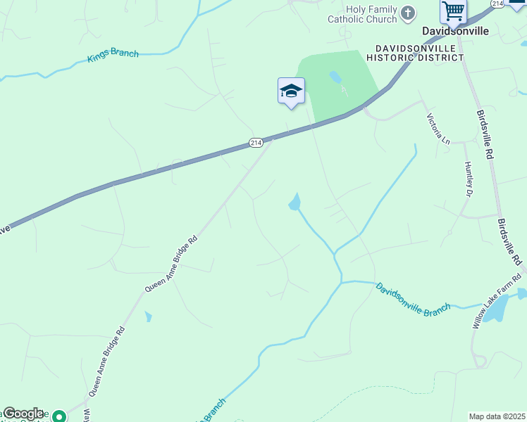 map of restaurants, bars, coffee shops, grocery stores, and more near 3503 Horseman Way in Davidsonville