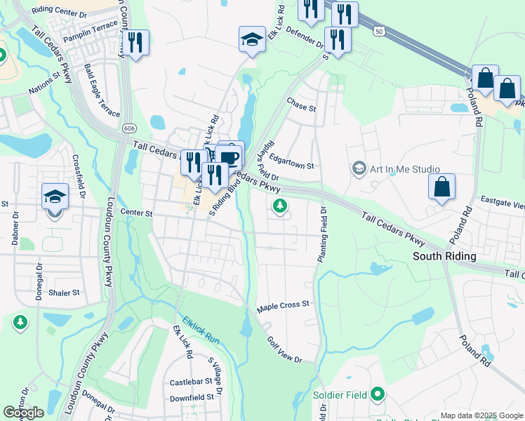 map of restaurants, bars, coffee shops, grocery stores, and more near 25419 Morse Drive in Chantilly