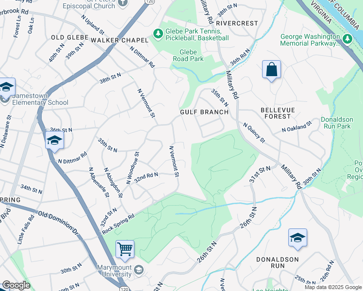 map of restaurants, bars, coffee shops, grocery stores, and more near 4412 33rd Road North in Arlington
